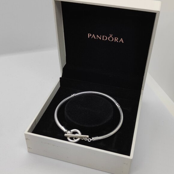 Pandora Moments T-Bar Snake Chain Bracelet S925 Sterling Silver with box - Picture 2 of 4